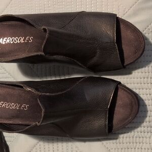 AEROSOLES Women's Dark Brown Open-Toe Mules